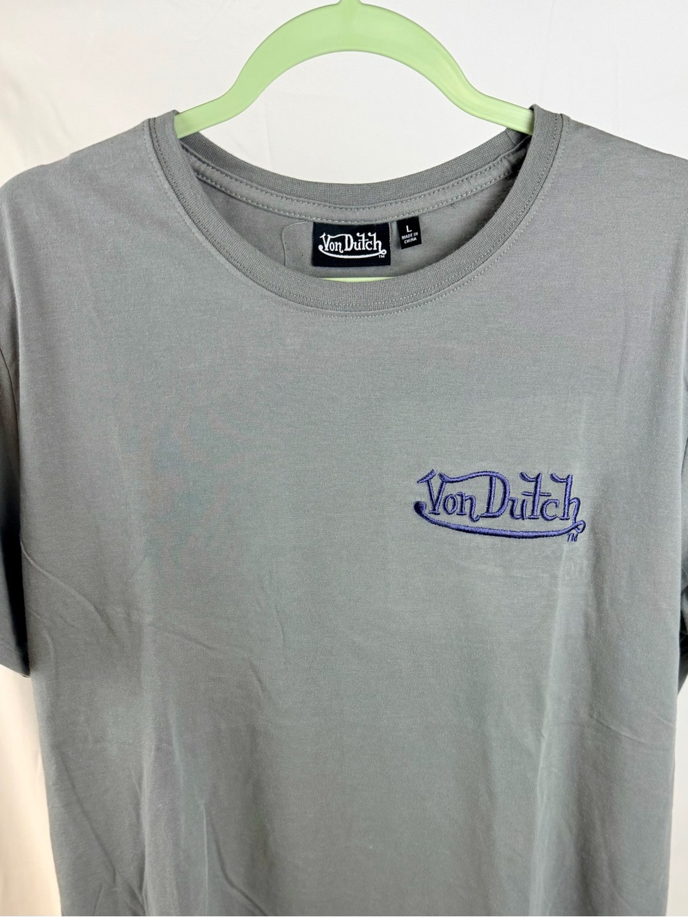 Von Dutch Gray Short Sleeve Tee with Purple embroidered Logo NWT Y2K
